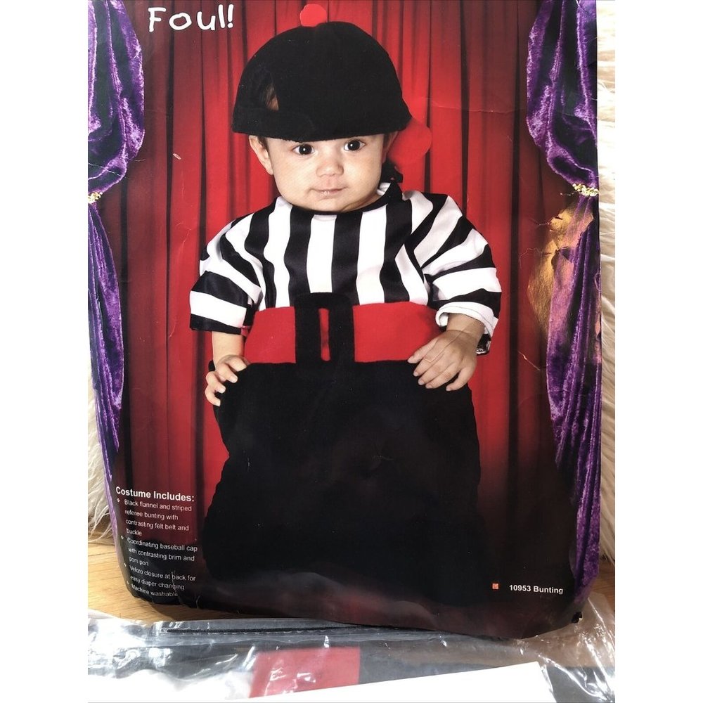 Baby Halloween costume 0-6 M baseball Referee Bunting & ball cap Black Flannel